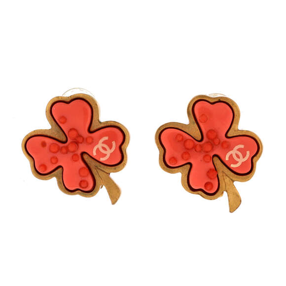 Chanel Small Vintage CC Clover Clip-On Earrings Metal and Resin